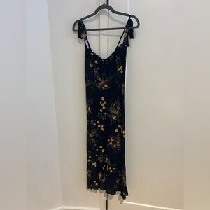 Reformation Nikita Dress Navy Floral Midi Shoulder Tie Sweetheart Ruffle